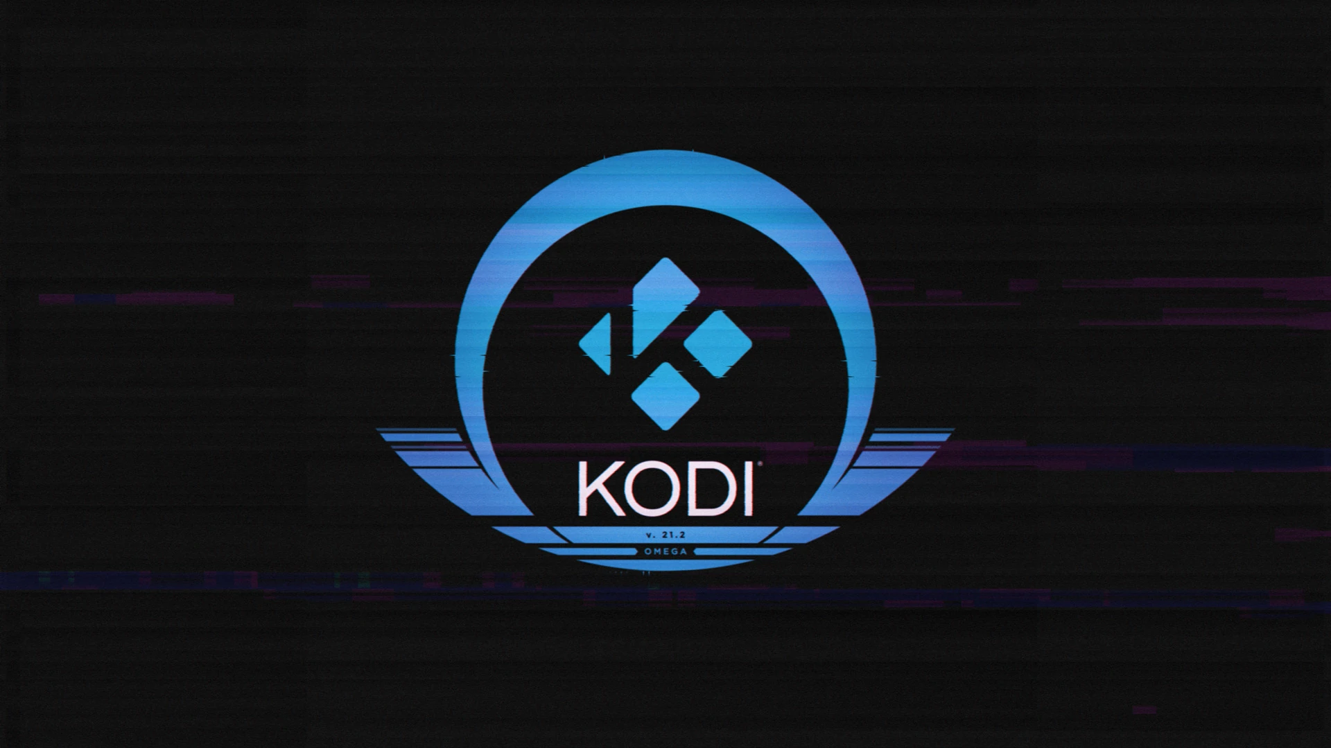 Kodi 21.2 "Omega" Splash Screen Kodi 21.2 "Omega" Splash Screen - the Kodi logo sits at the centre of a black screen, a stylised Greek letter "Omega" wrapped around it.